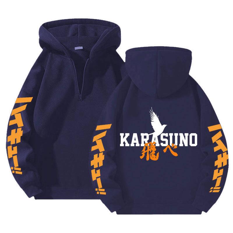 Japán Anime Haikyuu Kapucnis Pulóverek Férfi Kawaii Harajuku Manga Grafikus Cipzáras Kabátok Karasuno Középiskola NyomtatottUtcai Ruházat Pulóverek Uniszex Pulóver Felső