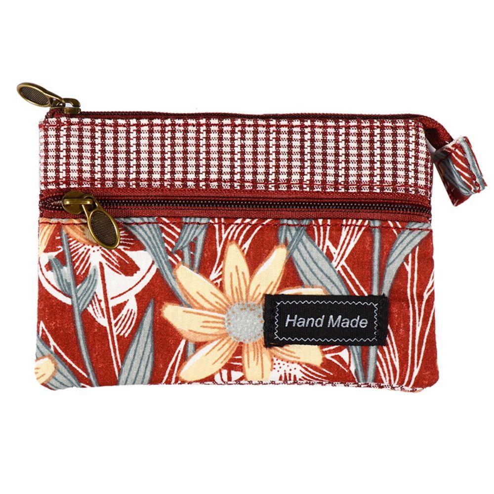 Fashion Printed Fabric Money Bag Double Zipper Ethnic Style Handbag Coin Purse Women Girls