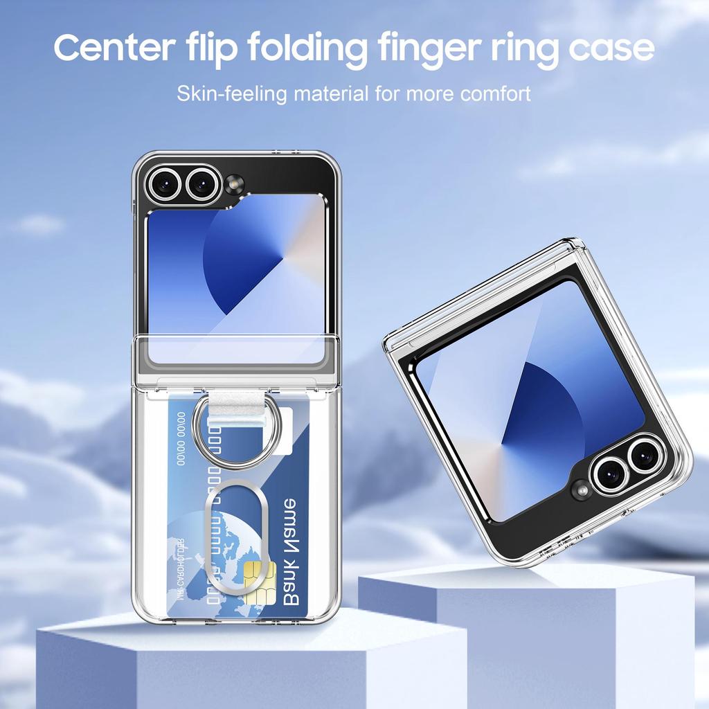 Samsung Galaxy Z Flip7 Case with Middle Axis Finger Ring, Card Holder, and Anti-Fall Protection, Compatible with Z Flip6