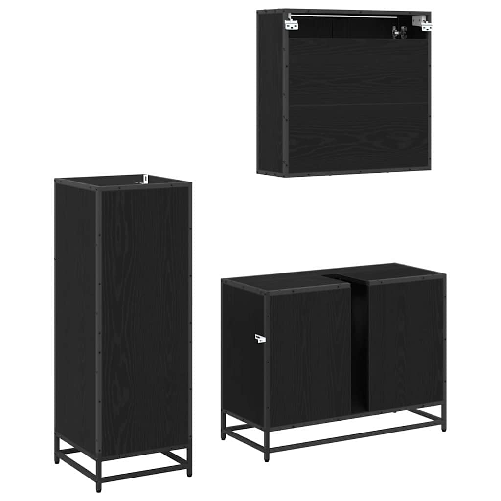 Bathroom Furniture Set 3 Pcs Black Oak Effect Wood Based Panel
