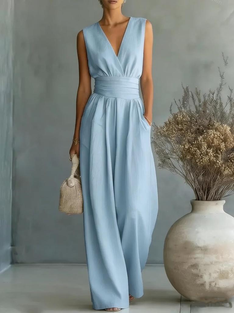 Elegant Waisted V-neck Women’s Jumpsuit