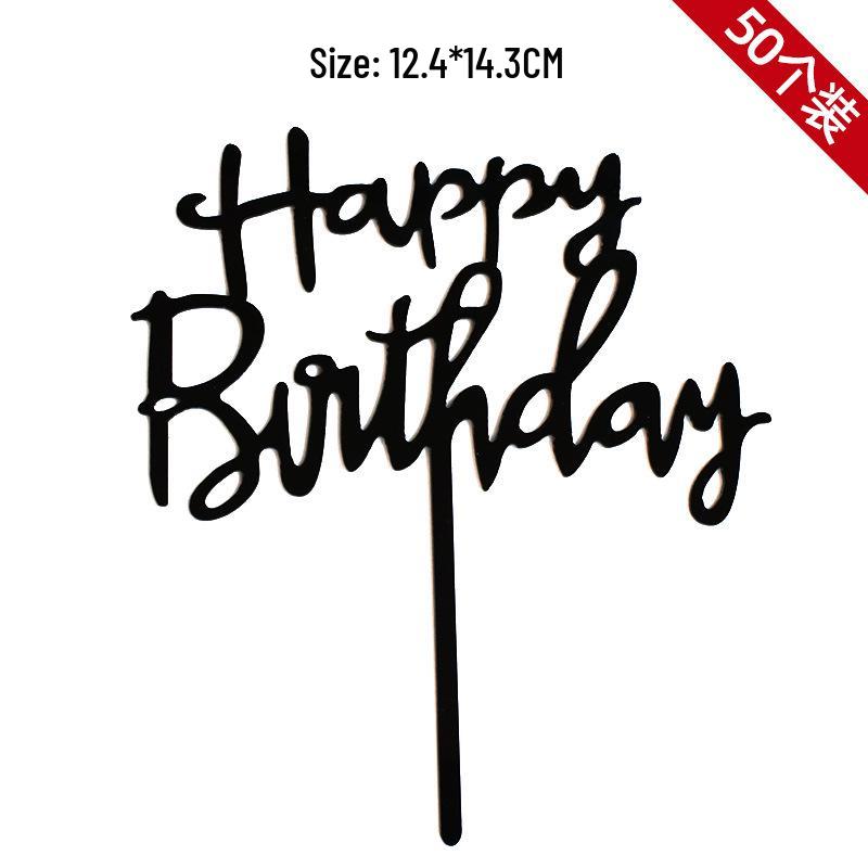 50-Piece Happy Birthday Acrylic Cake Decoration Inserts - Creative English Design for Prosperity, Health, and Longevity
