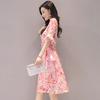 Women Summer Tight Waist Flare Sleeve Floral Printing Lacing Dress
