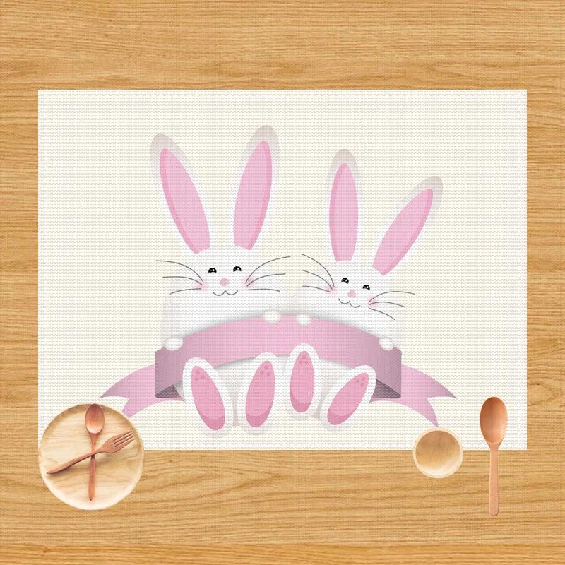 1PC Cartoon Rabbit Placemat Dining Table Decor Linen Tableware Coaster Kitchen Pads Accessories For Kids Birthday Party Easter