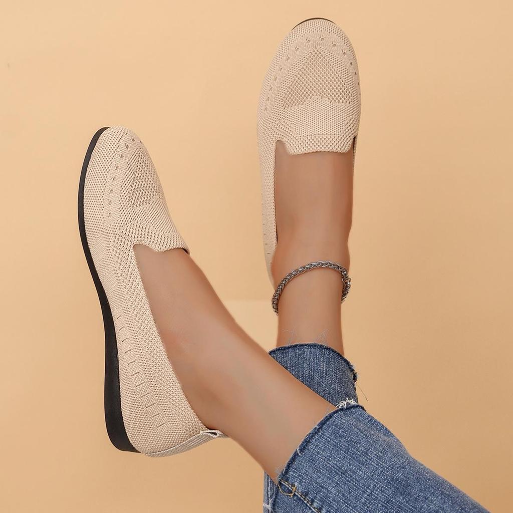European and American Flat Knit Low-Top Slip-On Shoes - Women's Plus Size Lazy Work Style