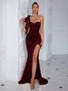 New fashion off-the-shoulder split dress sexy evening dress solid color dress
