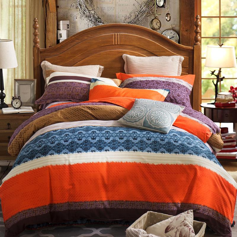 Set din patru piese din bumbac îngroșat și abradat, husă de pilota cu imprimeu, din bumbac pur, de lux, ușoară, cu abraziune, set de cearșaf de pat 4 piese