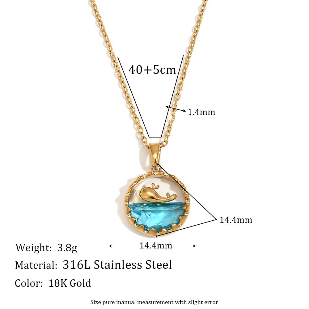 

MamacitaSlay Cute Sea Spray Blue Whale Surrounded By Mountain Round Pendant O-Chain Stainless Steel Necklace Woman Jewelry Gift 40cm золотой
