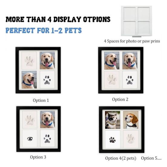 Paw Print Frame Kit for Dogs And Cats Wooden Pet Memorial Frame with Soft Paw Print Clay And Clean Touch Ink Pad DIY Impression Gifts for Pet Lovers