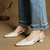 Fashion 2025 Summer Women Sandals Genuine Leather Women Shoes Cover Toe Slingback Shoes Pointed Toe Med Heel Concise Designer Sandals