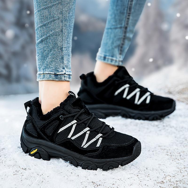 Plush Unisex Hiking Shoes Fur-lined Winter Outdoor Sneakers Men Women Warm Cotton Shoes Anti-slip Climbing Sports Shoes