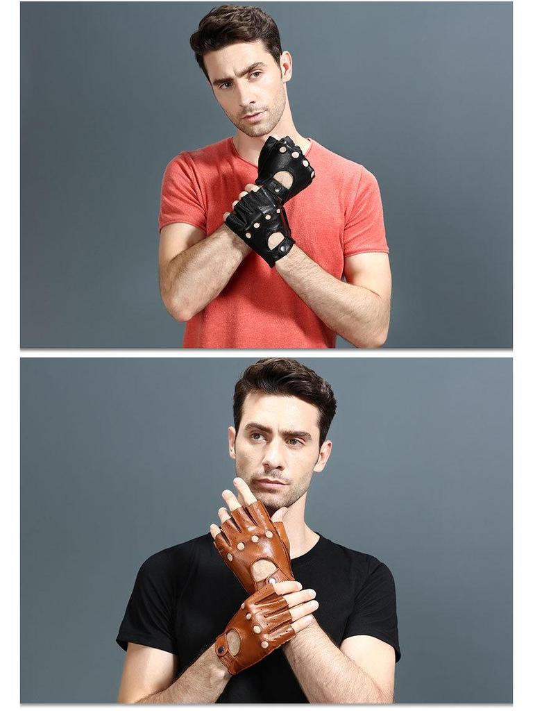 Herren Sommer Ziegenleder Halbfingerhandschuhe - Leicht, Rutschfest für Fitness, Autofahren, Radfahren und Motorradfahren