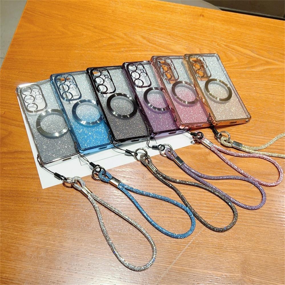 Dla Samsung Galaxy S25 Ultra Magnetyczne Etui Galwanizowane Gradientowe Błyszczące Pokrowiec na Telefon ze Smyczą