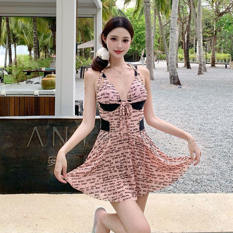 

Mo Weilan Swimsuit Women s One-piece Dress High-end Feeling Slimming Sexy Seaside Vacation Hot M розовый