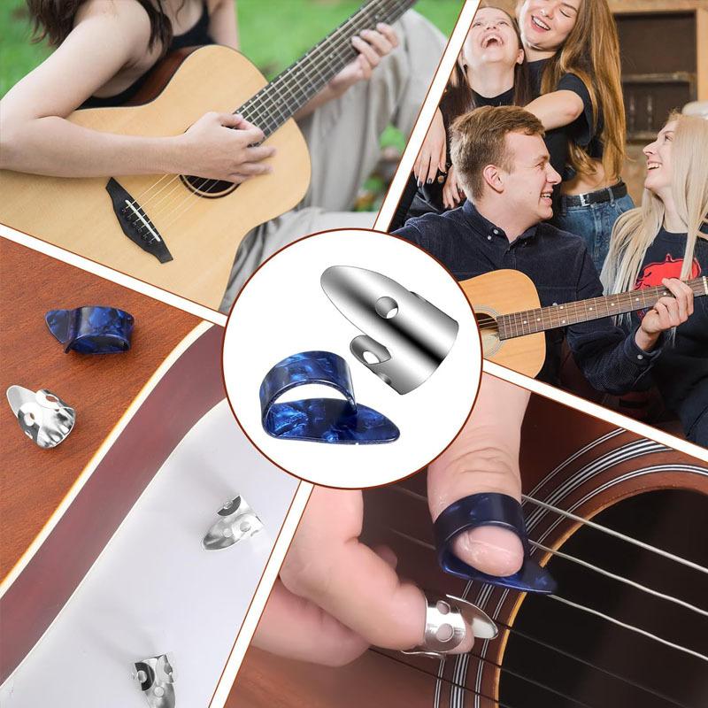 6-Piece Banjo Plectrum Set Stainless Steel Guitar Plectrum Plastic Guitar Thumb Plectrum Adjustable Guitar Plectrum