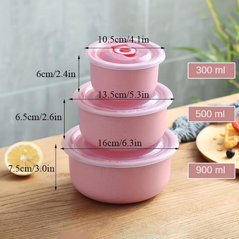 3Set Wheat Straw Freshness Bowl Plastic Microwave Oven Soup Bowl Crisper Practical Bowl round with Lid Lunch Box Salad Bowl