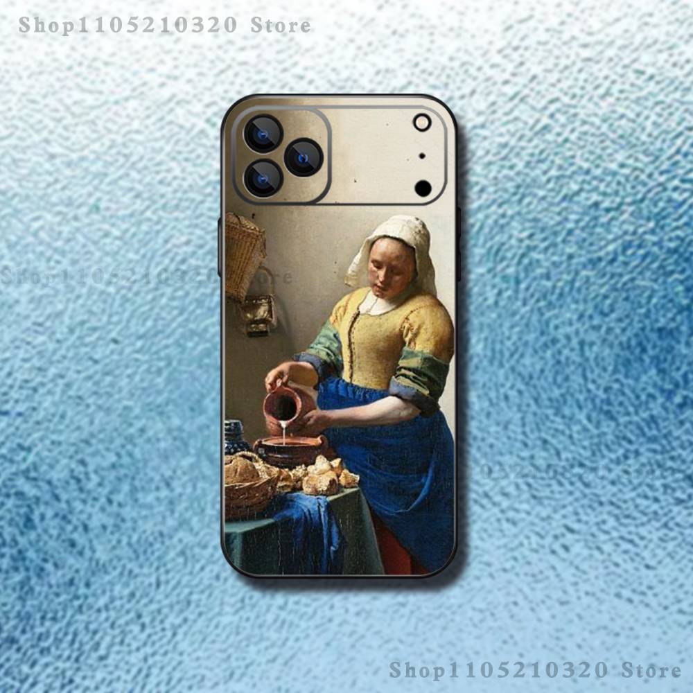 Girl Art V-Vermeer Painting Phone Case For iPhone 17,16,15,14,13,12,Pro,Max,Plus,E,SE4,Air,Mini Black Soft Box