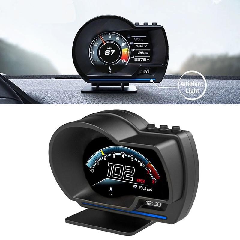 Digital Head‑Up Displayer Head Up Display OBD2+GPS Smart Gauge Car HUD Speedometer Turbo RPM Alarm for Car Truck Speed Warning
