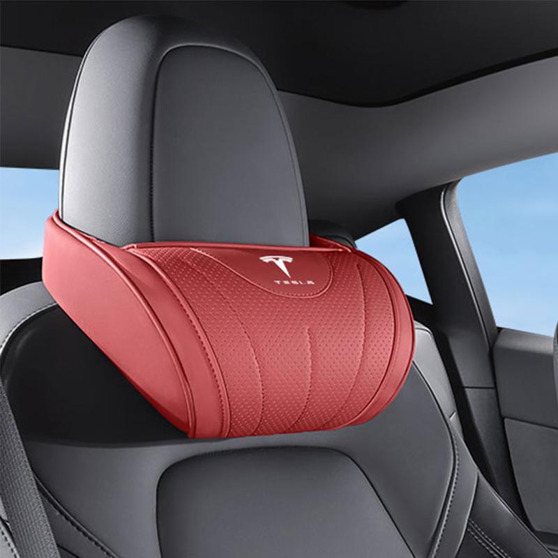 High-end Leather Car Seat Headrest Memory Foam Comfort Neck Pillow For Tesla Model 3 Y S X Cybertruck Juguete 2025 Auto Interior