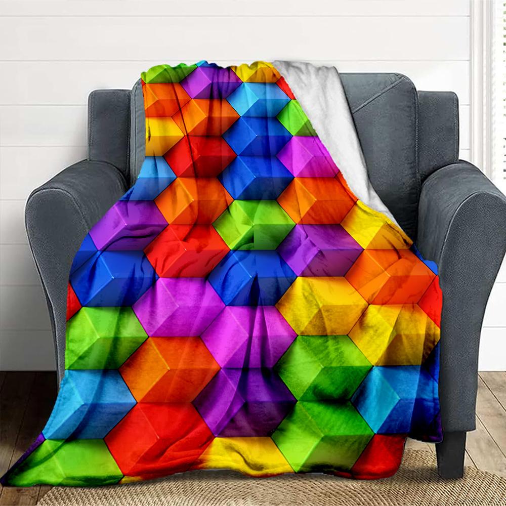 Color Blocks Flannel Blanket Throw Blanket Soft Warm Sofa Bed Camping Car Home Decor Unique Christmas Gift C93074