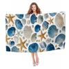 Oversized Blue Seashell Starfish Beach Towel Quick Dry Microfiber Lightweight Travel Pool Towel for Adults Kids