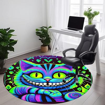 1pc Psychedelic Cat Office Round Area Rug, Indoor Mat Suitable For Office, Under Office Chairs Bedroom Living Room Home Decor, Room Deco