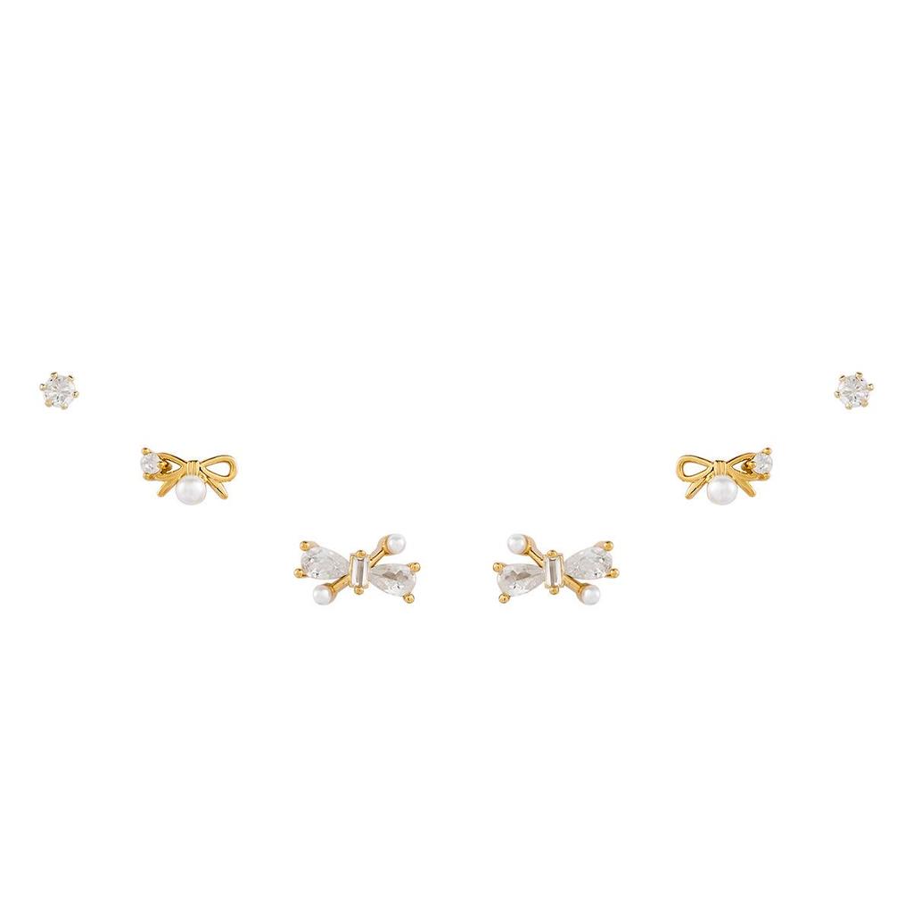 Versatile Pearl Bow S925 Silver Needle Minimalist Retro Earrings Set