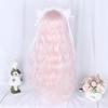 Perruque synthétique rose bouclée longue avec frange, cheveux naturels pour femmes, perruques de Cosplay mignonnes Lolita résistantes à la chaleur