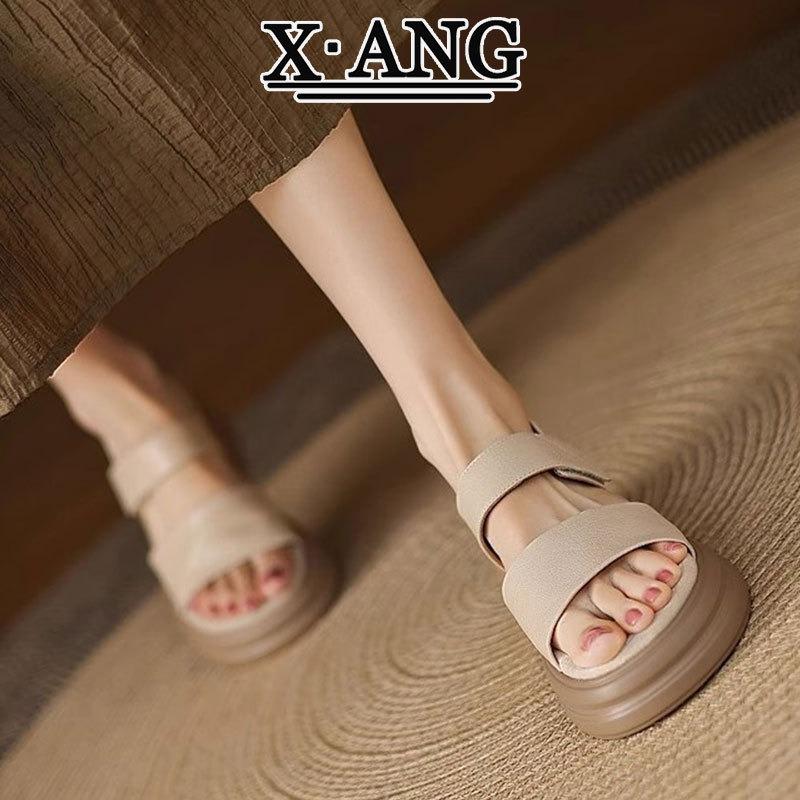 Super soft bottom first layer cowhide sandals women's summer wear new Velcro casual beach women's shoes