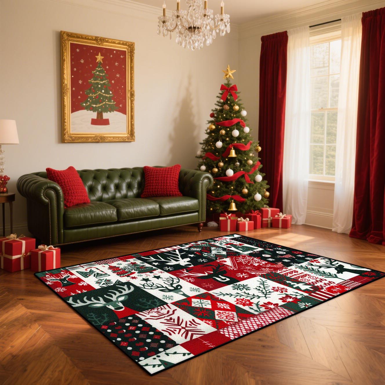 

American Christmas Carpet Fluffy Plush Washable Rug for Living Room Bedroom Kids Play Mat Luxury Decor 60x90cm
