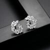 Jinse Elegant Leaf Zircon Earrings - Women's Korean Fashion Studs
