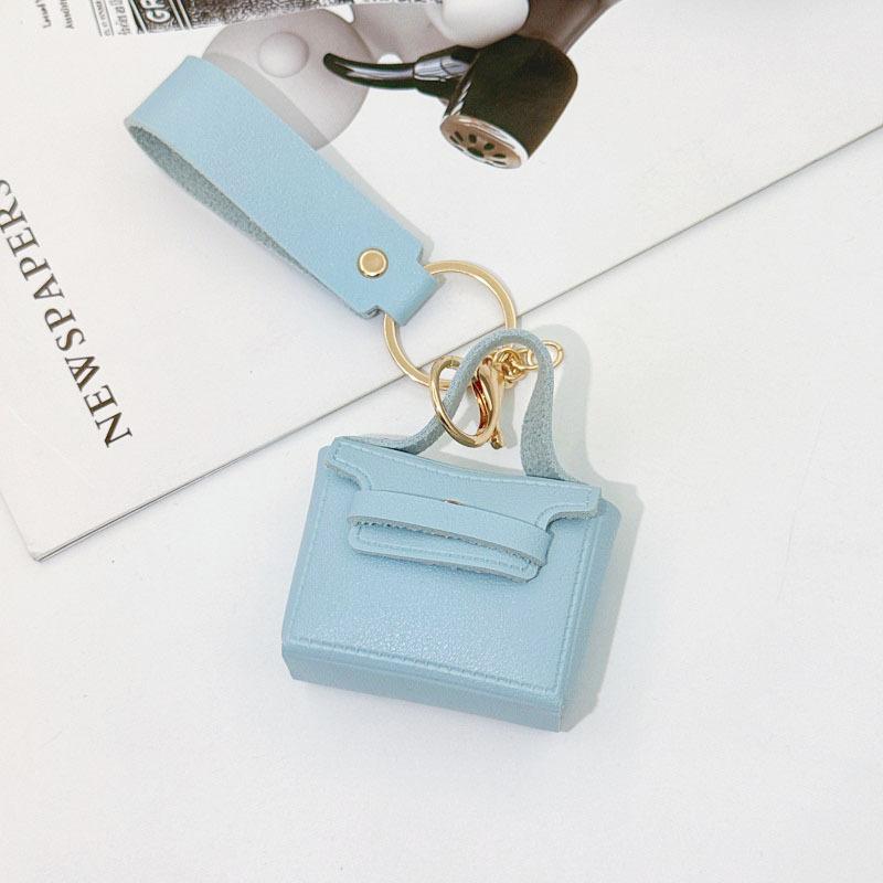 Ins Style Mini PU Leather Keychain Bag Flower Shaped Mirror Wrist Strap Trendy Bag Charm for Street Fashion Lovers J