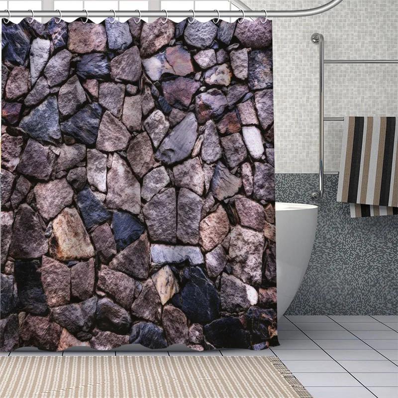 

Retro Stone Wall Print Shower Curtains Washable Polyester Fabric For Bathroom Curtain Bathtub Screen Art Decoration With Hooks W60H190(CM)-1 Pcs