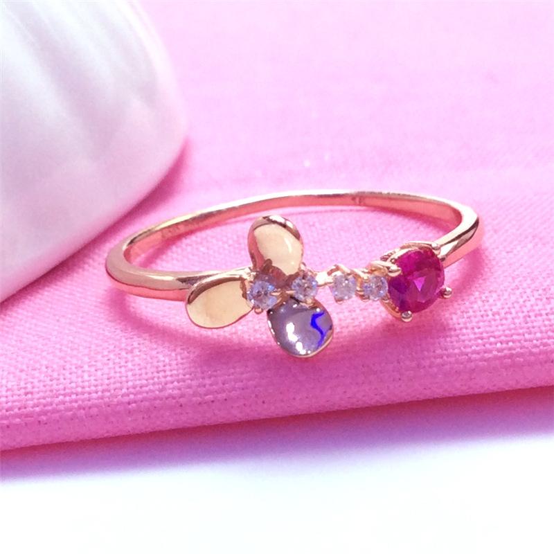 Russia 585 Purple Gold Delicate Small Petal Stone Ring Women S Rose Gold Plated Foreign Style Live Ring