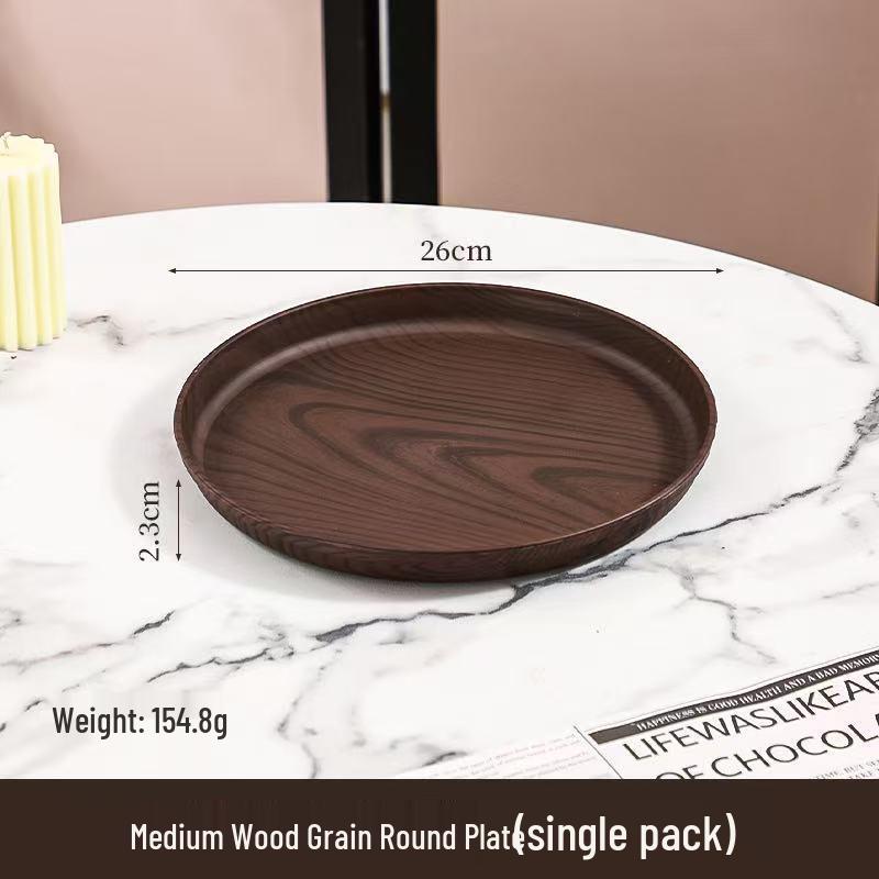 PP Wood Grain Plastic Serving Tray - Rectangular, Food Grade, Round Edges, Commercial Bread Plate.