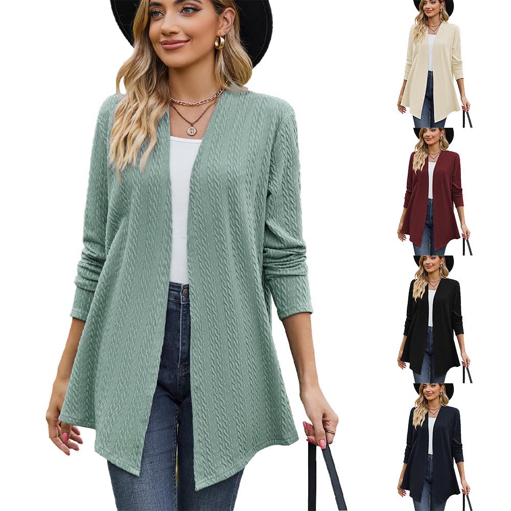 2023 Autumn/Winter Solid Color Long Sleeve Loose Cardigan Coat for Women