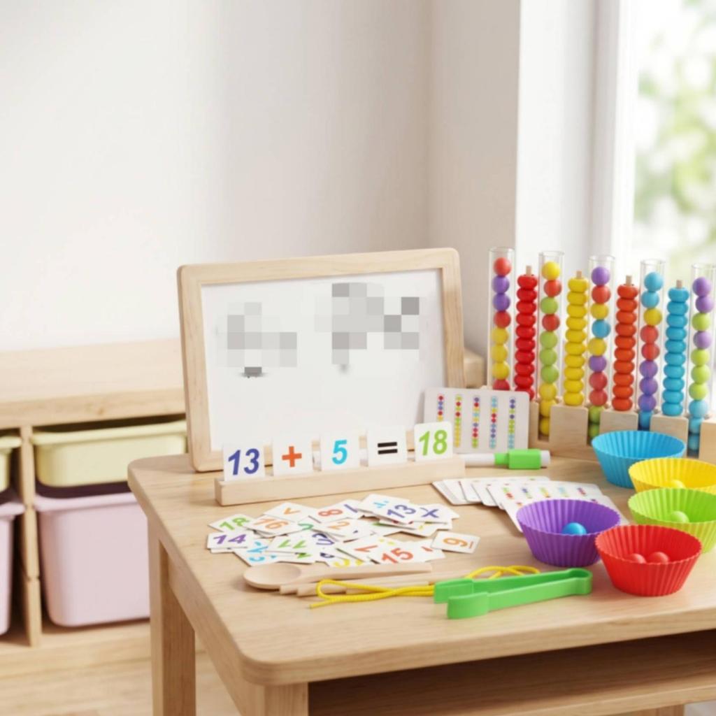 Counting Matching Toy Arithmetic Cards Bead Sorting Clear Tubes Activity Set for