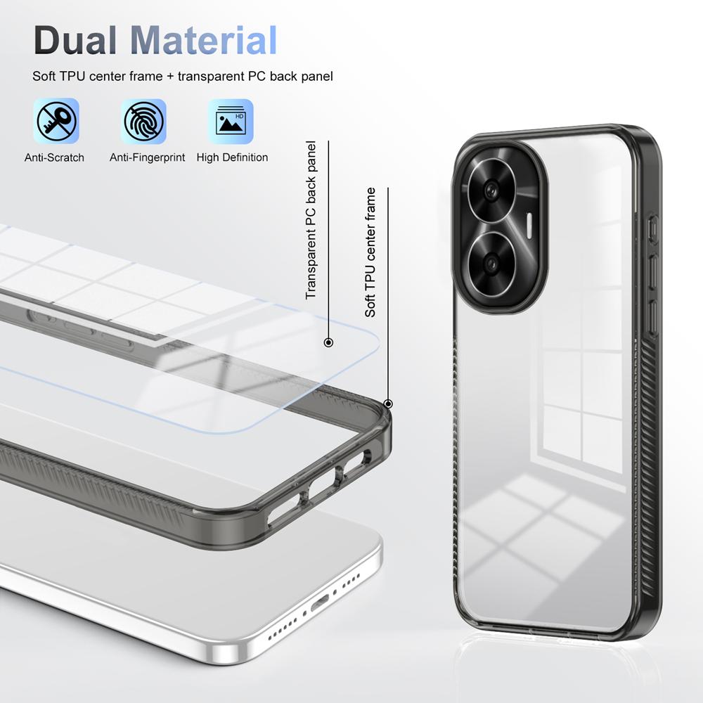 KEYSION Transparent Case for Realme C55 Soft TPU+PC Anti-slip HD Clear Shockproof Phone Cover for OPPO Realme C53 C51