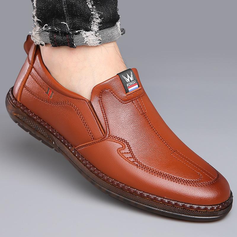 Cow tendon sole comfortable men's shoes autumn new soft-soled casual shoes pedal trend versatile non-slip men's leather shoes