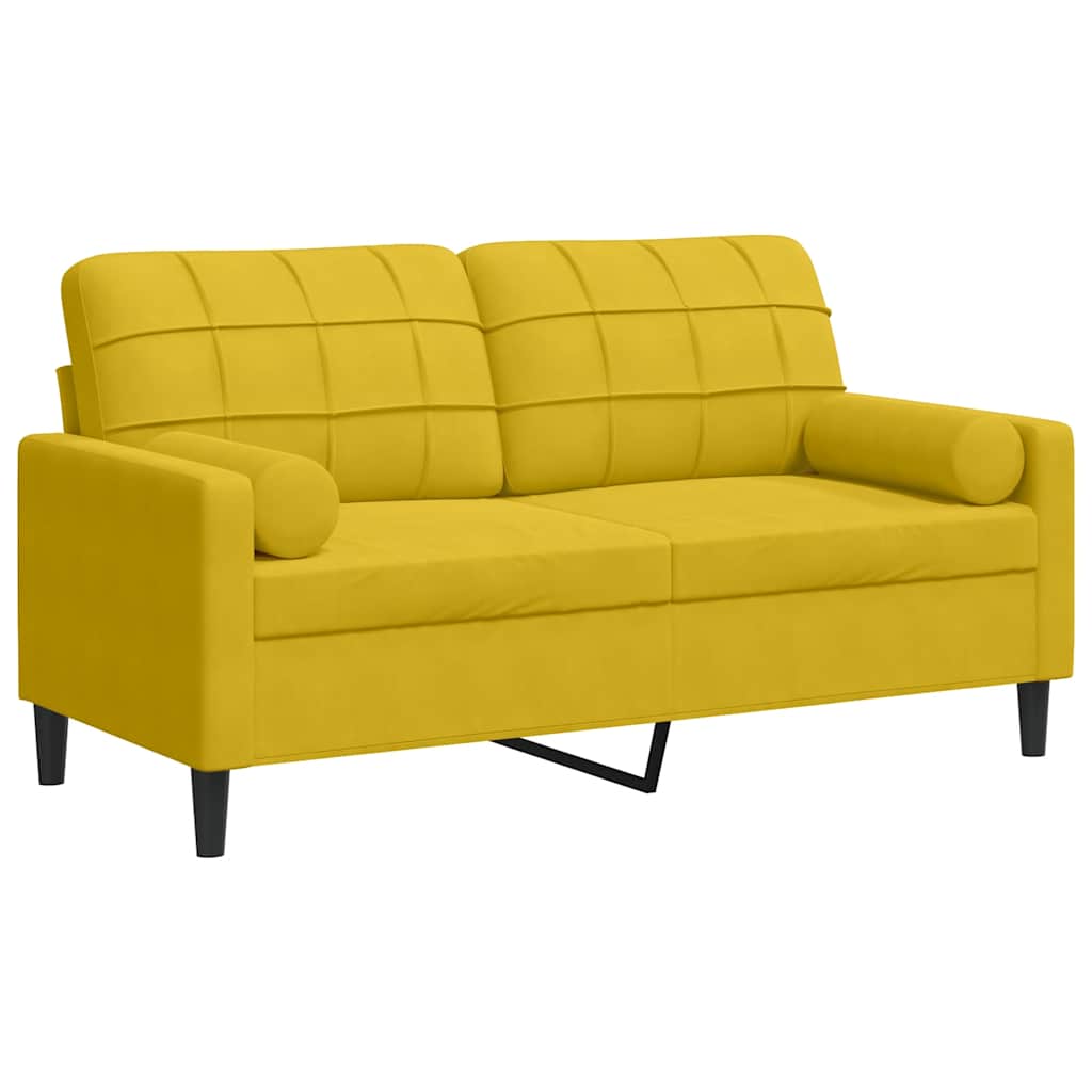 2 Seater Sofa with Decorative Cushions Yellow 140 cm Velvet
