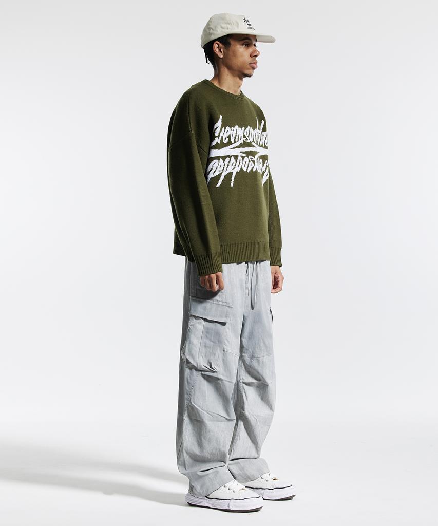 CREAM SODA LAB Big Graphic Jacquard Knit Sweatshirt Khaki