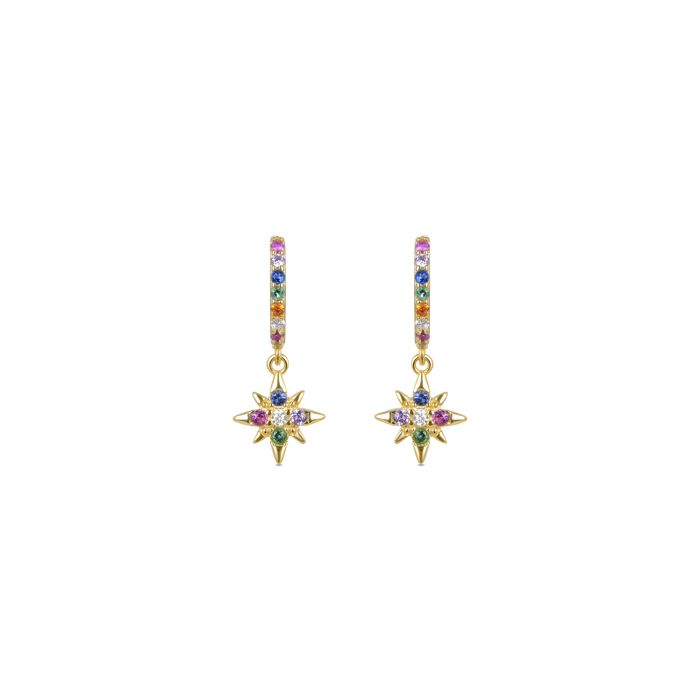 Boucles d'oreilles - LUXENTER - Siba - Argent 925 - Zircon multicolore - Or jaune 18K