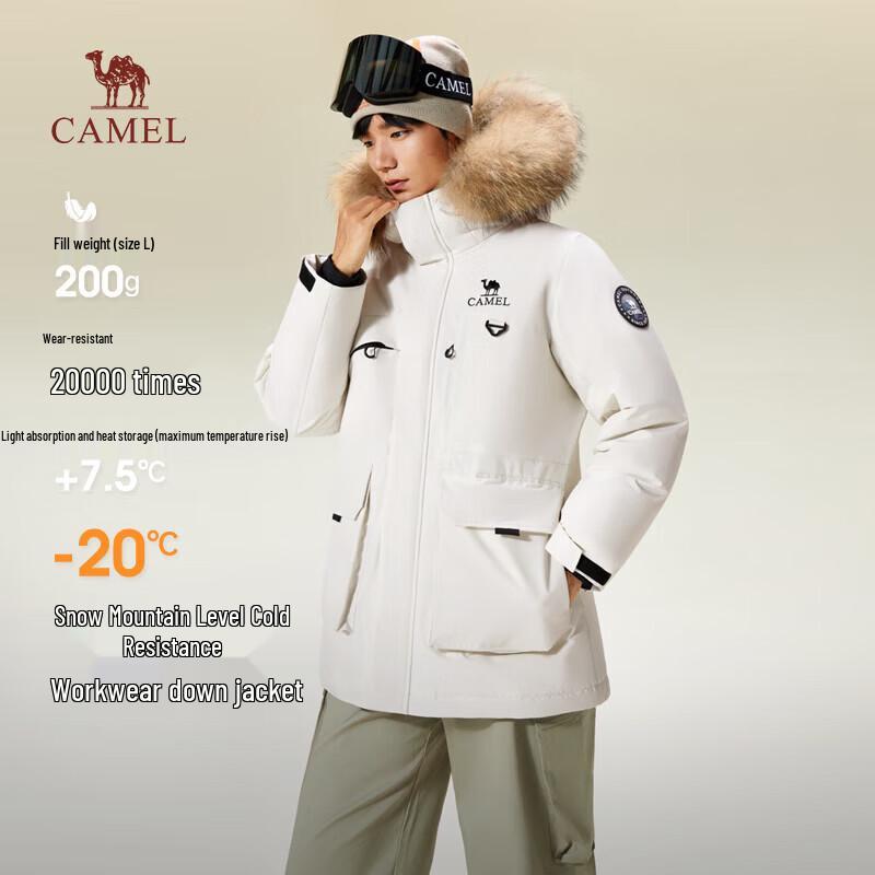 

CAMEL Men s M15CAKI077 Parka Down Jacket with Faux Fur Trim L