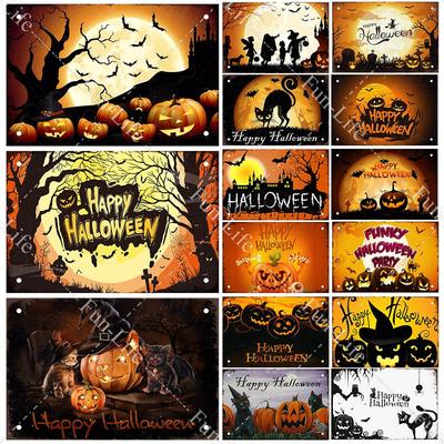 Halloween Shabby Chic Home Bar Festival Vintage Wanddekoration Metallblechschilder Pub Taverne Retro Kürbis Dekoteller 20x30cm