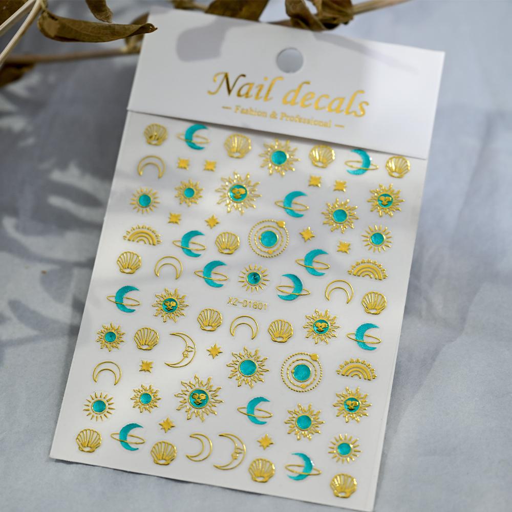 1pcs 3D Bronzing Gold Love Nail Art Stickers Holographic Stars Sun Starlight DIY Nail Decals Manicure Decoration