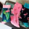 Funny Flamingo Pattern Cotton Men Crew Sock Street Tide Crew Socks Gift Men Husband Cute Street Socks Novelty Funky Pink Black