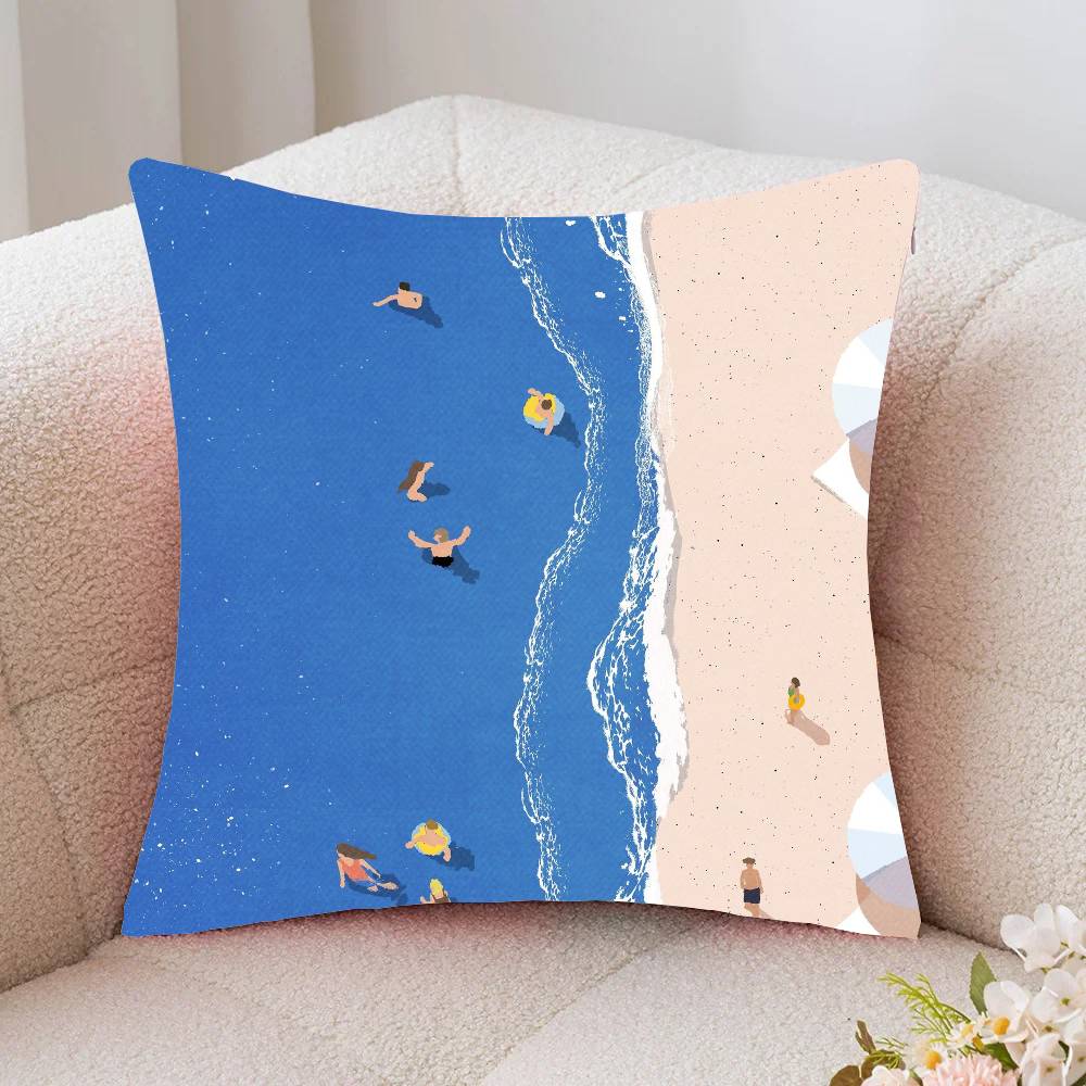 Vintage Maritime Surfing Beach Pillow Case Fashion Square Pillowcase Bedroom Sofa Room Ins Decoration Leisure