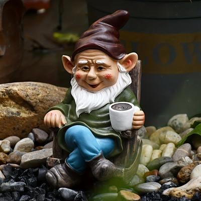 Gnome Dwarf Rocking Chair Ornament Resin Outdoor Garden Decoration Patio Drinking Tea Lazy Decoration