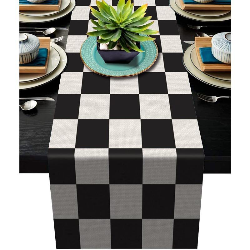 New Geometric Linen Striped Table Runner Modern Minimalist Black and White Plaid Tablecloth Placemat Home Decoration Tea Flag