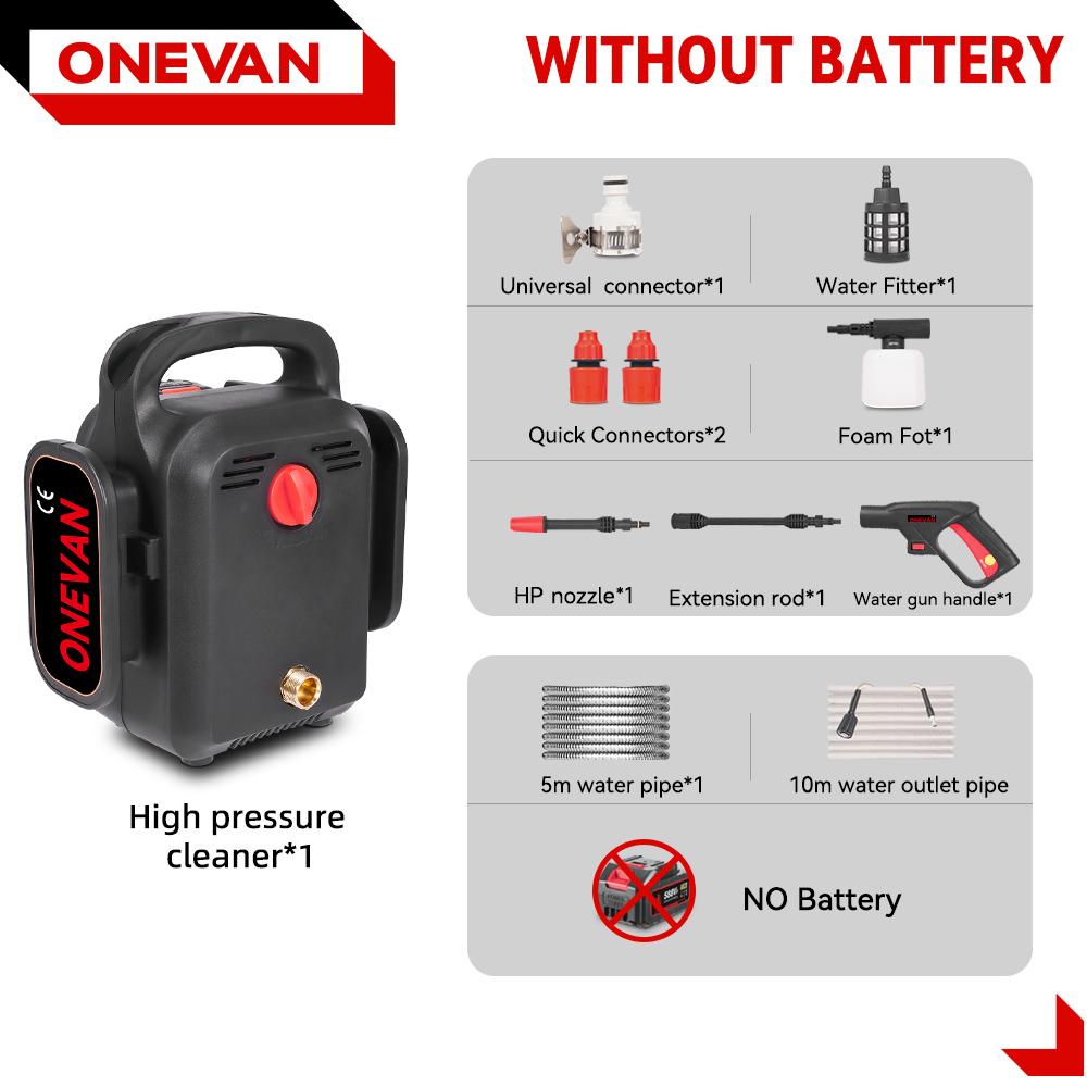 ONEVAN Electric High Pressure Washer 120Bar 2in1 Car Washing Powerful Garden Wash Cleaning Tool For Makita 18V Battery Pin